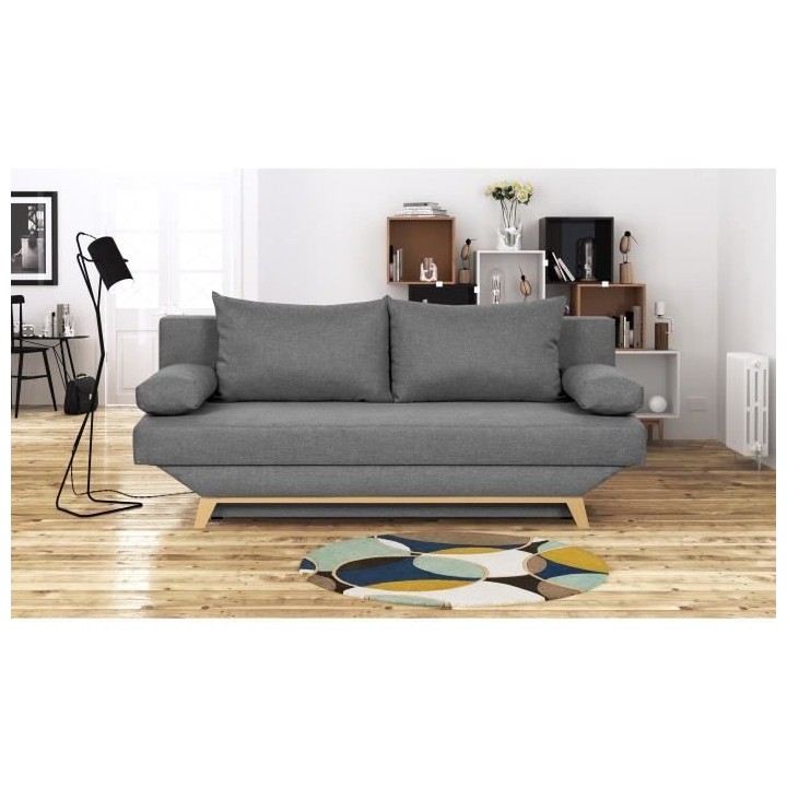 TEIJO Banquette convertible 3 places + coffre de rangement - Pieds boi