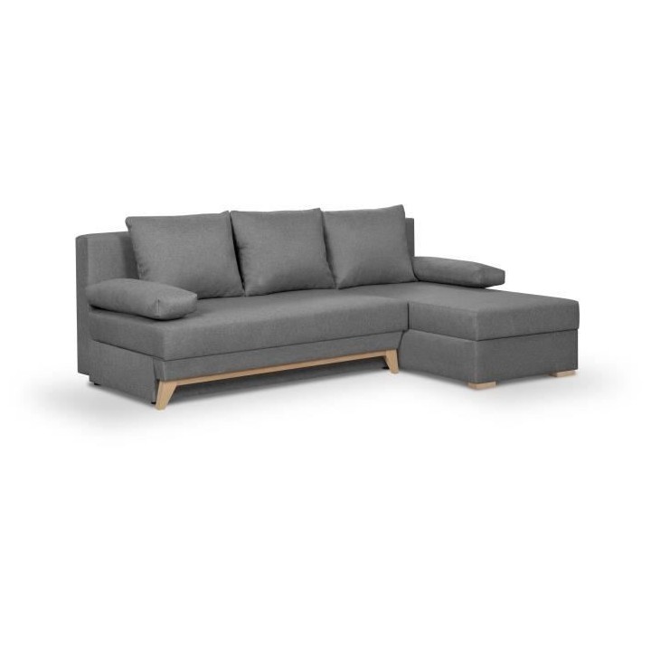 Canapé d'angle convertible - Tissu Gris - L 197 x P 91/132 x H 82 cm