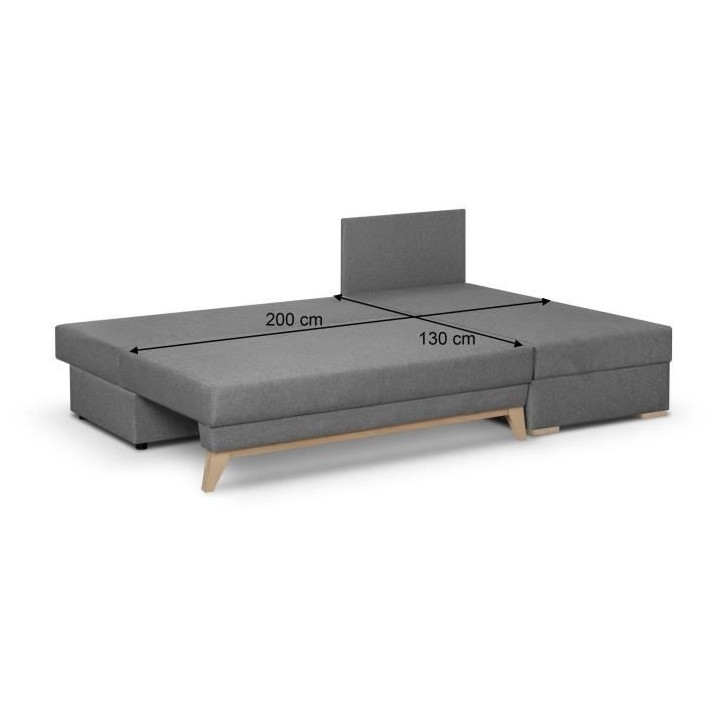 Canapé d'angle convertible - Tissu Gris - L 197 x P 91/132 x H 82 cm