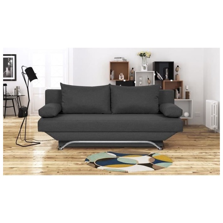 Banquette convertible 3 places avec coffre de rangement - Tissu Gris A