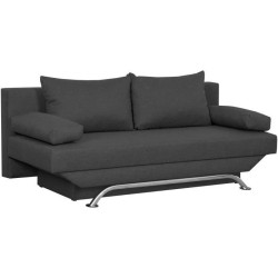 Banquette convertible 3 places avec coffre de rangement - Tissu Gris Anthracite - L187 x P 91 x H 82 cm - TEIJO