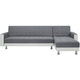 Canapé d'angle 3 places réversible - Tissu gris et simili blanc - Pi