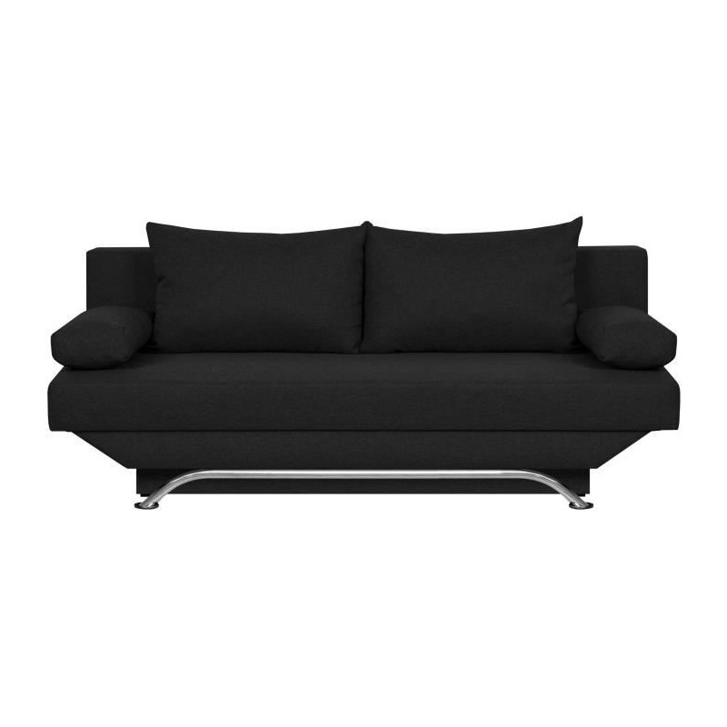 Banquette convertible 3 places avec coffre de rangement - Tissu Noir - L187 x P 91 x H 82 cm - TEIJO