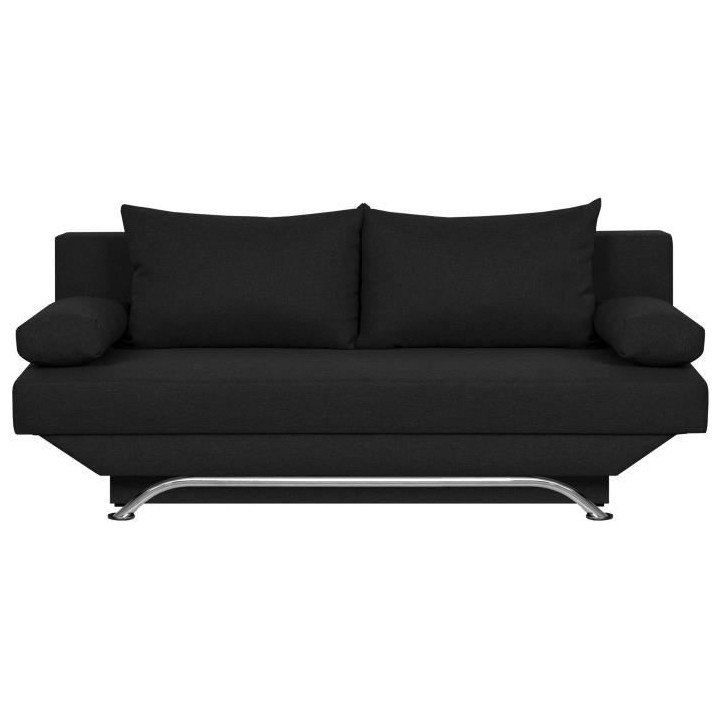 Banquette convertible 3 places avec coffre de rangement - Tissu Noir -