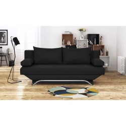 Banquette convertible 3 places avec coffre de rangement - Tissu Noir - L187 x P 91 x H 82 cm - TEIJO