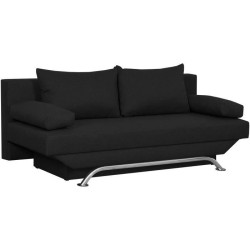 Banquette convertible 3 places avec coffre de rangement - Tissu Noir - L187 x P 91 x H 82 cm - TEIJO