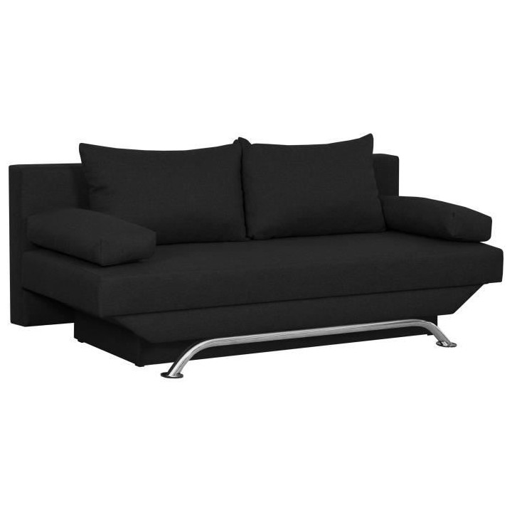 Banquette convertible 3 places avec coffre de rangement - Tissu Noir -