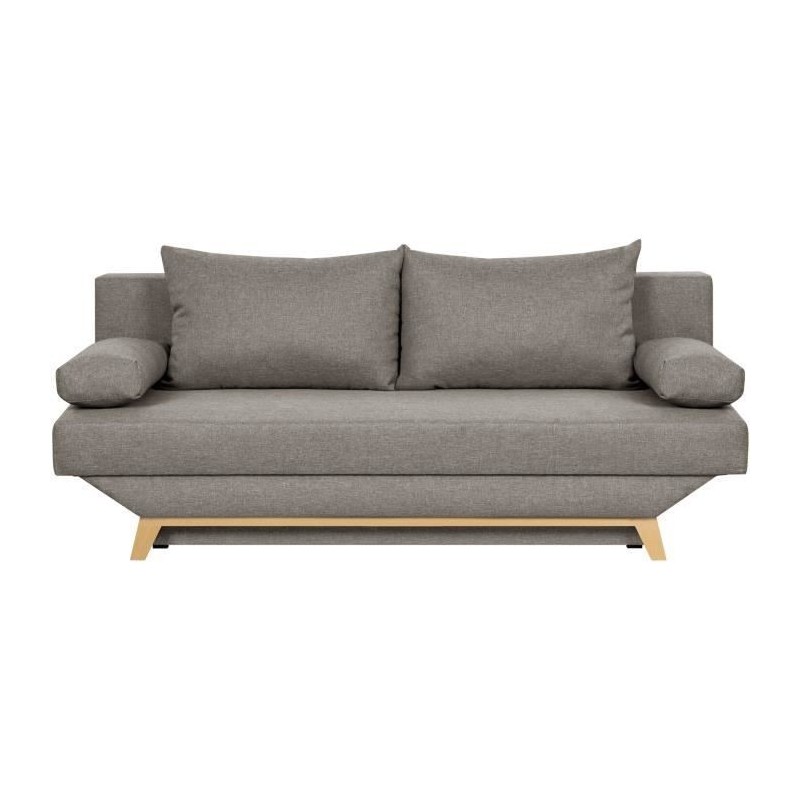 TEIJO Banquette convertible 3 places avec coffre de rangement - Tissu Taupe - L187 x P 91 x H 82 cm