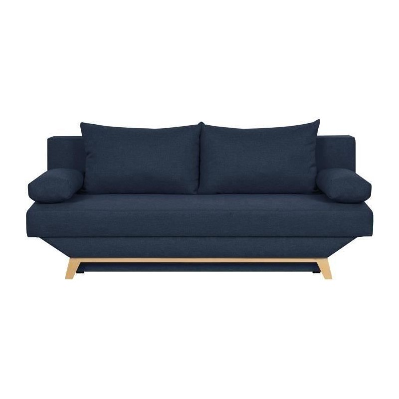 TEIJO Banquette convertible 3 places avec coffre de rangement - Tissu Bleu - L 190 x P 84 x H 92 cm