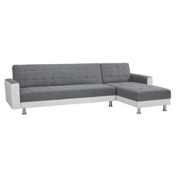 Canapé d'angle 3 places réversible - Tissu gris et simili blanc - Pieds en acier - L 277 x P 157 x H 80 cm - IVANA