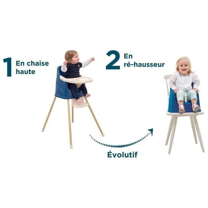 Thermobaby Chaise haute évolutive YOUPLA Bleu océan - Fabriquée en