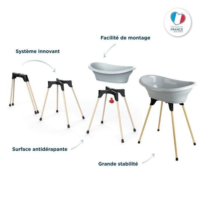 THERMOBABY Pack baignoire VASCO 7 En 1 Gris Charme - Fabriqué en Fran