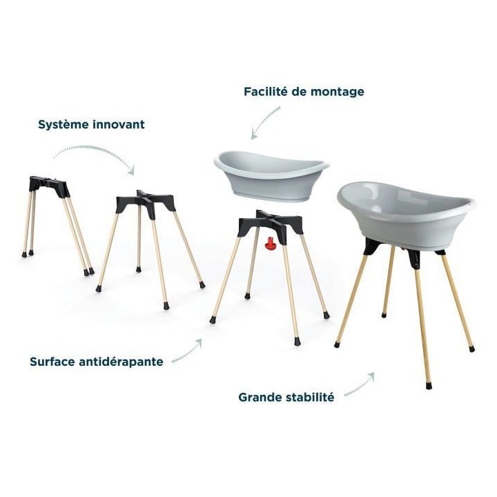 THERMOBABY Pack baignoire VASCO 5 en 1 Gris charme - Fabriqué en Fran