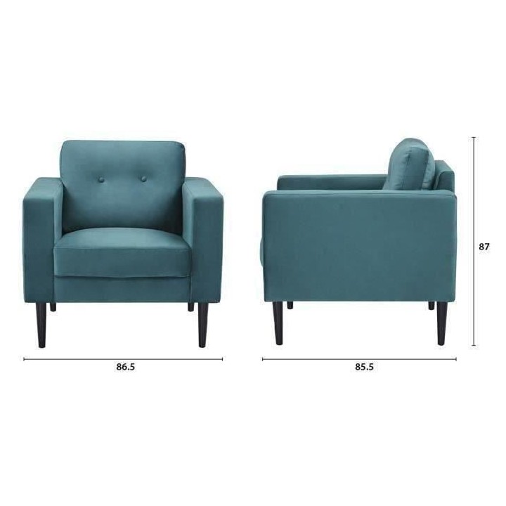 Fauteuil LEON -Tissu velours - Emeraude - L 80 x P 82 x 84 cm