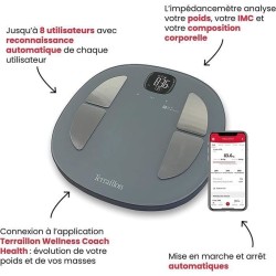 TERRAILLON - Impedancemetre WIFI Master Fit + écouteurs - Balance Connectée Wi-Fi - 4 Capteurs, Applications 'MyHealth' - Noir