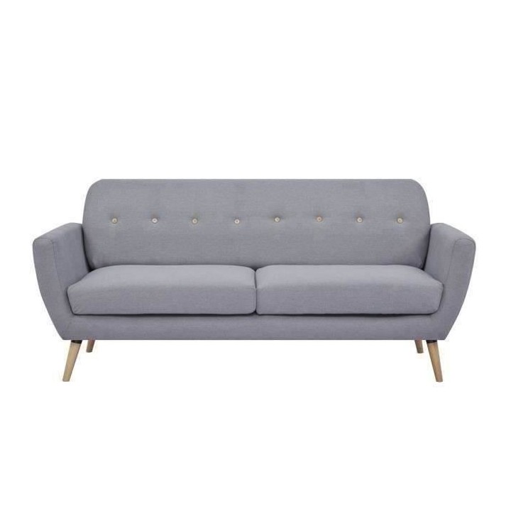 Canapé 3 places - Tissu Gris clair - Pieds en bois - L 193 x P 79 x H