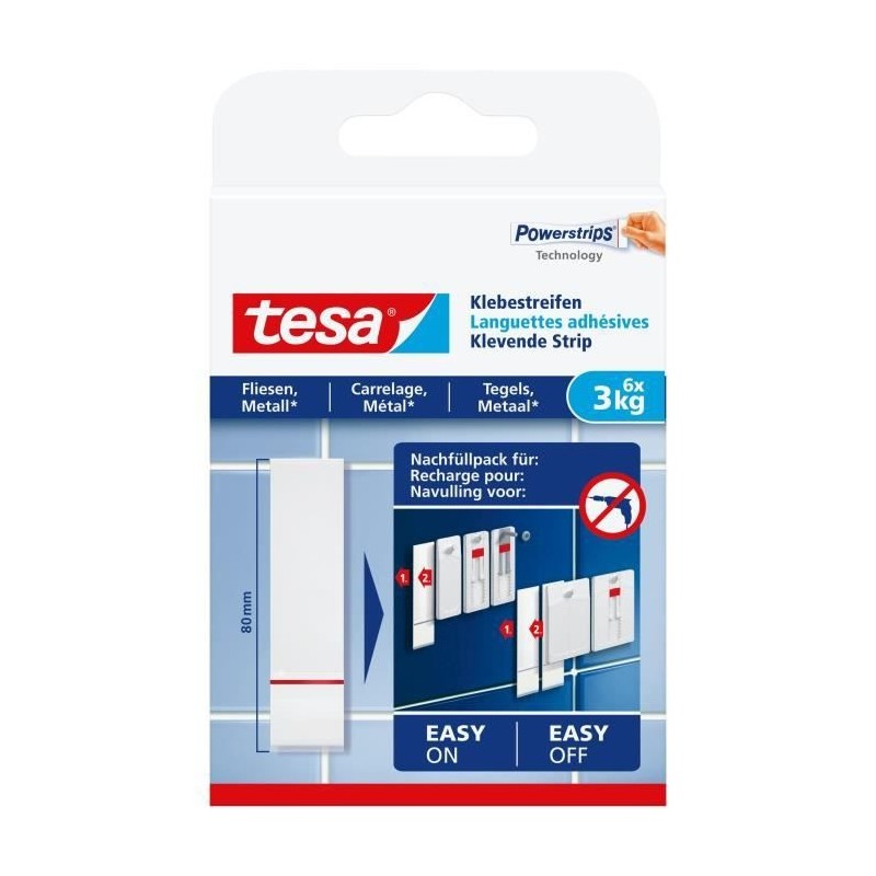 TESA Languettes adhésives - Pour carrelage & métal - Charge supportée : 3 Kg