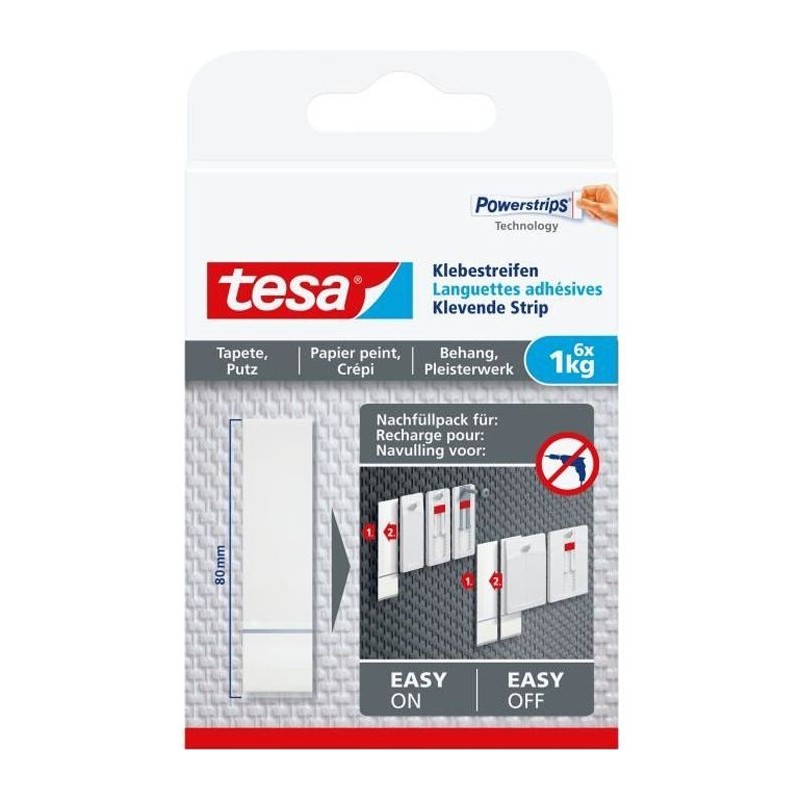 TESA Languettes adhésives - Pour papier peint & plâtre - Charge supportée : 1 Kg