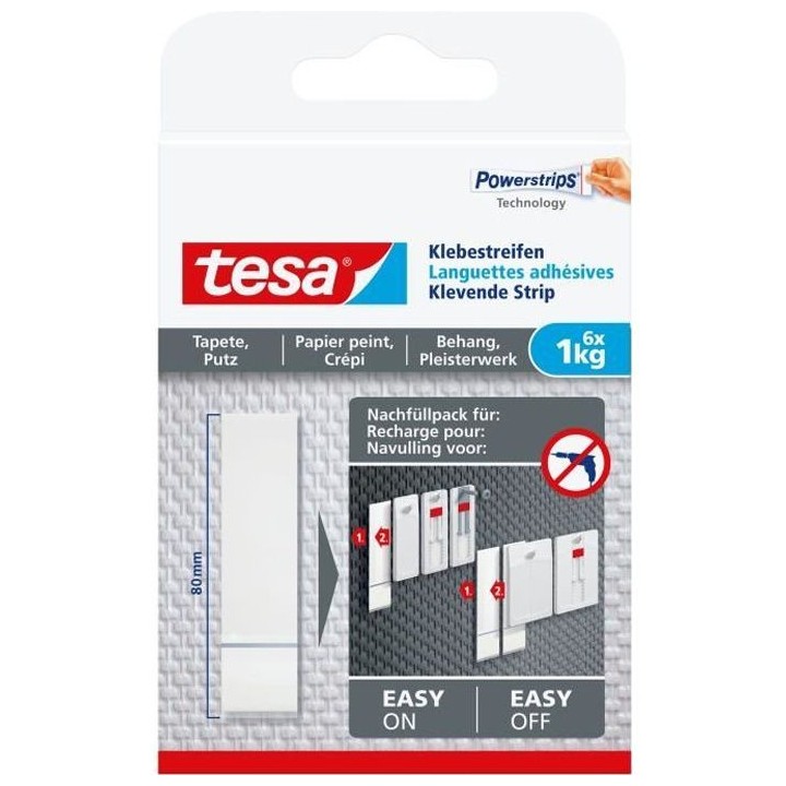 TESA Languettes adhésives - Pour papier peint & plâtre - Charge supp