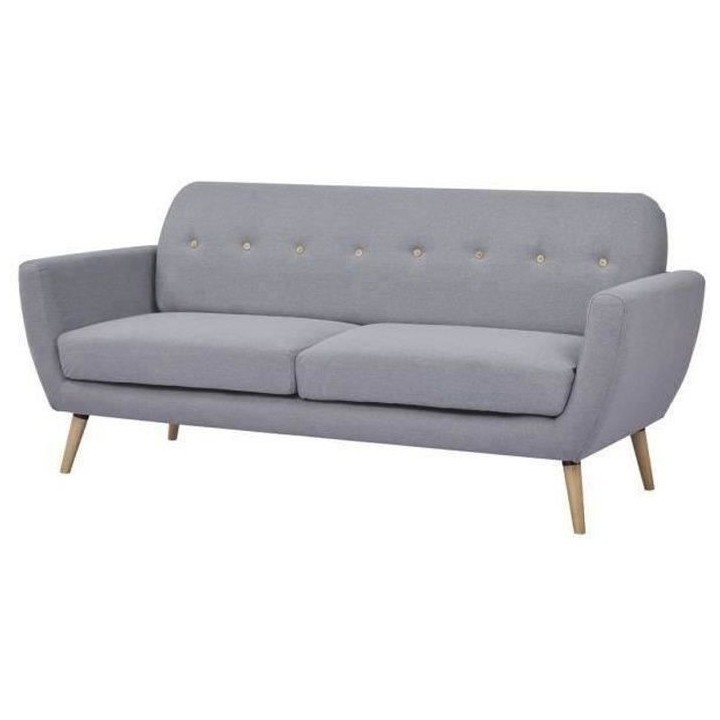 Canapé 3 places - Tissu Gris clair - Pieds en bois - L 193 x P 79 x H