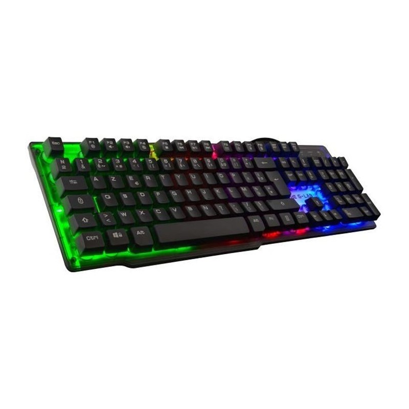 THE G-LAB Clavier Gaming KEYZ-NEON - Rétroéclairé - Filaire - 19 touches anti-ghosting - 12 raccourcis multimédia - AZERTY