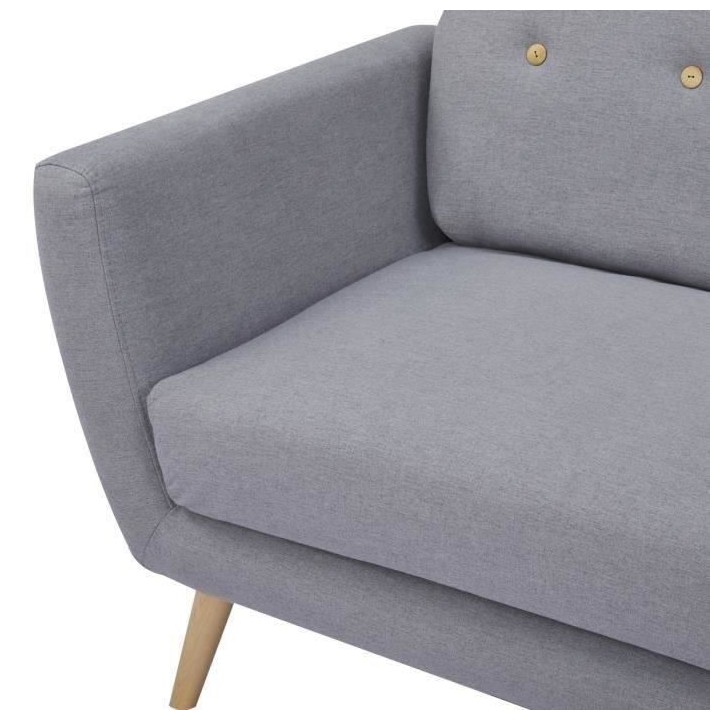 Canapé 3 places - Tissu Gris clair - Pieds en bois - L 193 x P 79 x H
