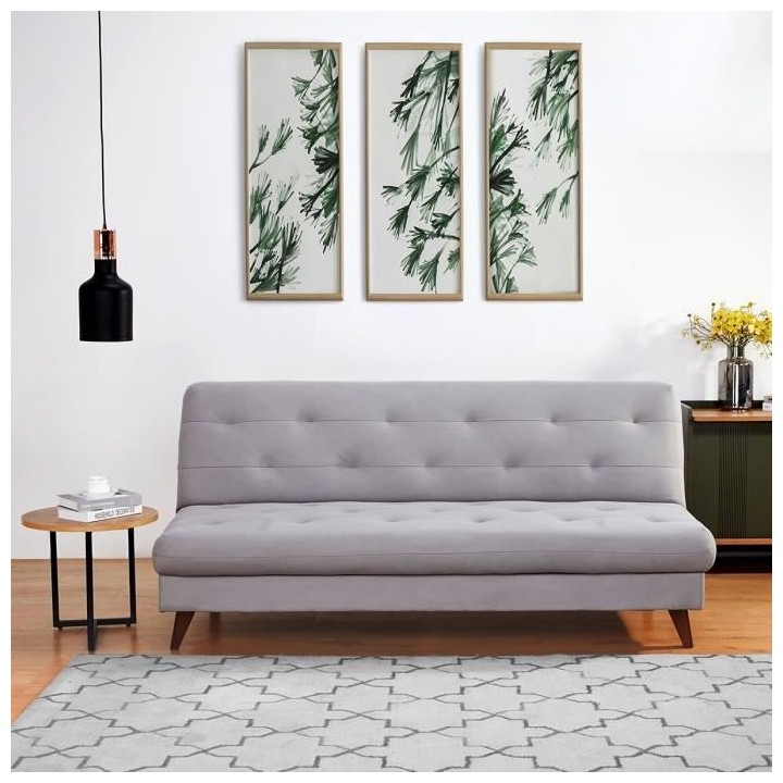 Clic-clac avec coffre de rangement - Tissu gris - pietement en bois na