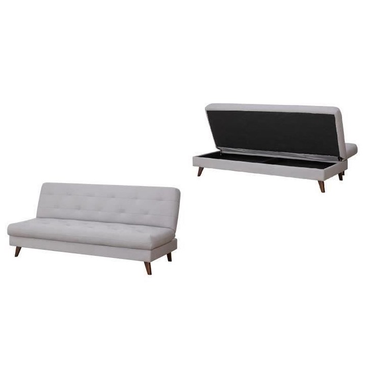 Clic-clac avec coffre de rangement - Tissu gris - pietement en bois na