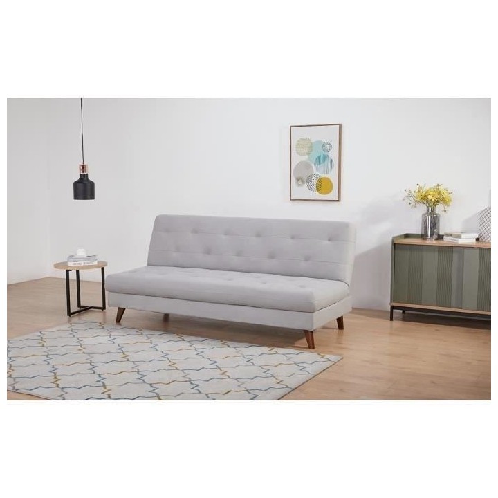 Clic-clac avec coffre de rangement - Tissu gris - pietement en bois na