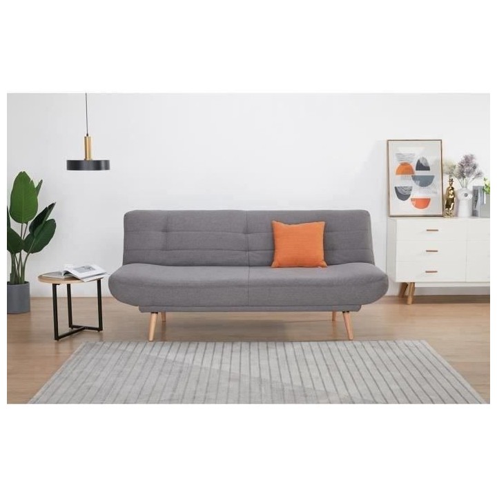 Clic-clac - Tissu gris avec pietement en bois - L 188 x P 86 x 88 cm -