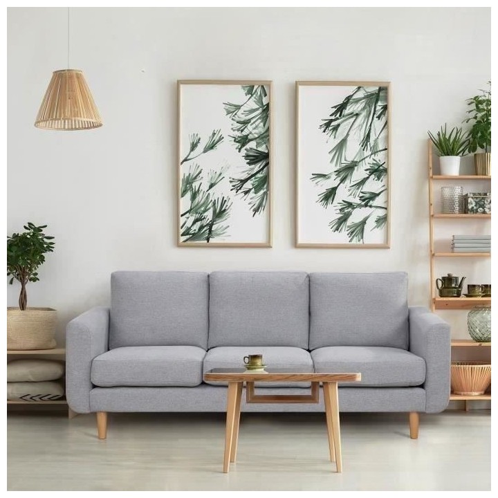 Canapé 3 places - Tissu gris clair - Contemporain - L 199 x P 81,5 x