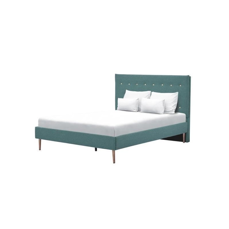 Lit adulte OCEAN - 140x190 cm - Tissu Vert - Sommier a lattes