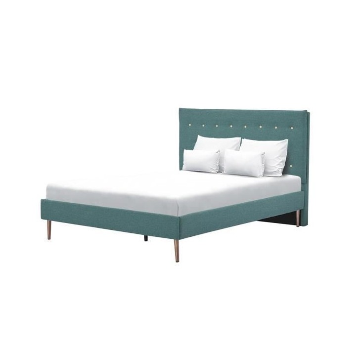 Lit adulte OCEAN - 140x190 cm - Tissu Vert - Sommier a lattes
