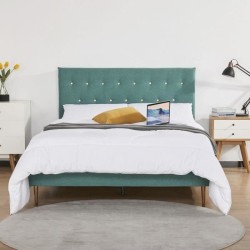 Lit adulte OCEAN - 140x190 cm - Tissu Vert - Sommier a lattes