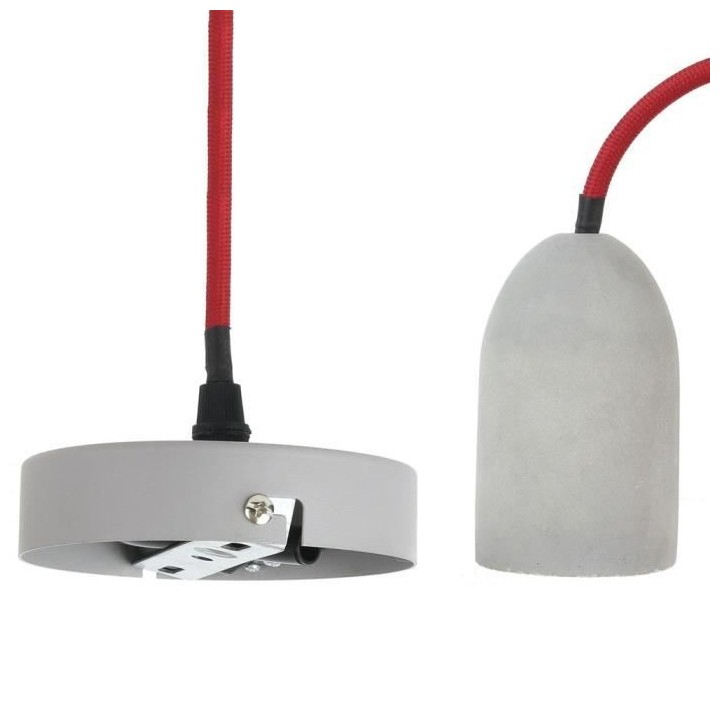 Suspension Béton - Style industriel - Câble Textile Rouge - Cuisine,