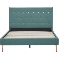 Lit adulte OCEAN - 140x190 cm - Tissu Vert - Sommier a lattes