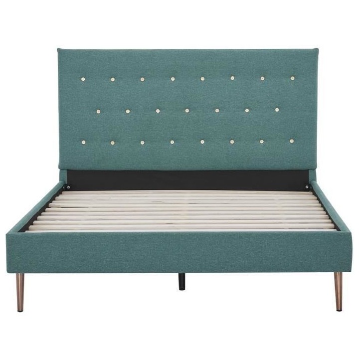 Lit adulte OCEAN - 140x190 cm - Tissu Vert - Sommier a lattes