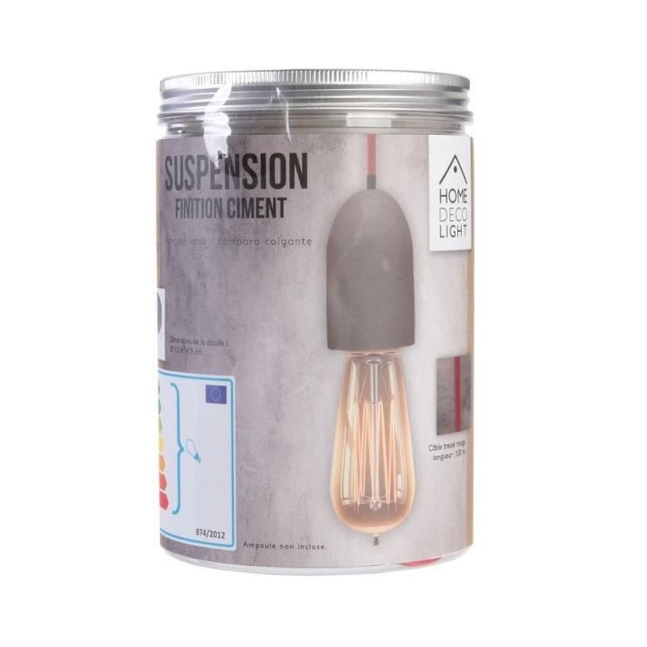 Suspension Béton - Style industriel - Câble Textile Rouge - Cuisine,