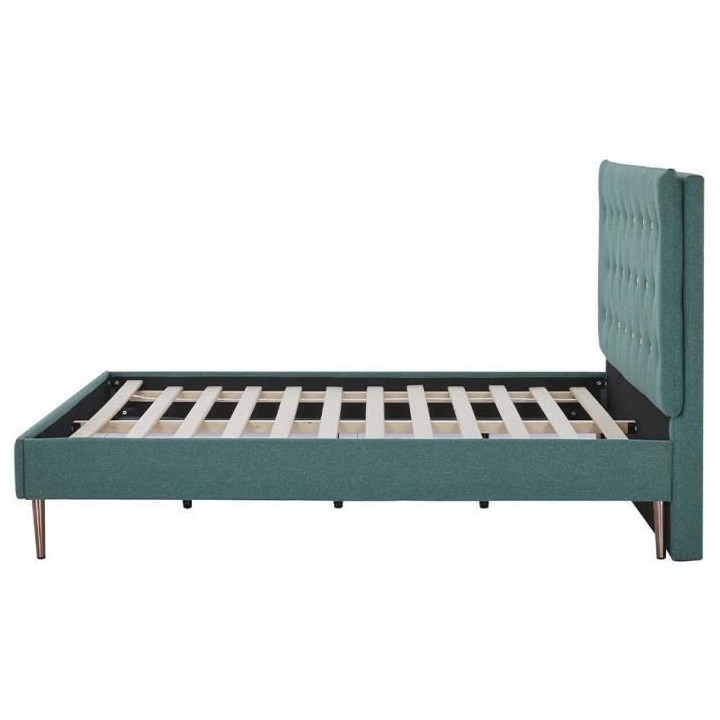 Lit adulte OCEAN - 140x190 cm - Tissu Vert - Sommier a lattes