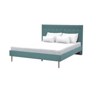 Lit adulte OCEAN - 160 x 200 cm - Tissu Vert - Sommier a lattes