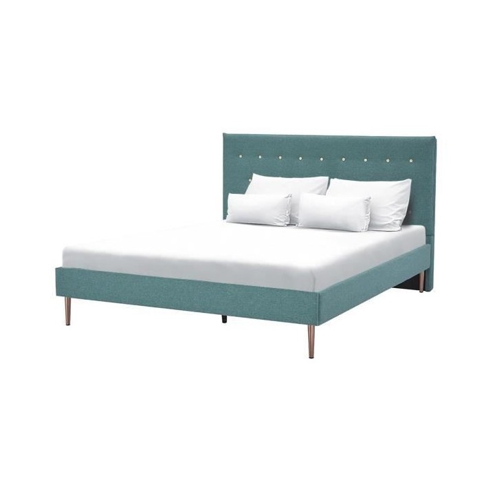 Lit adulte OCEAN - 160 x 200 cm - Tissu Vert - Sommier a lattes