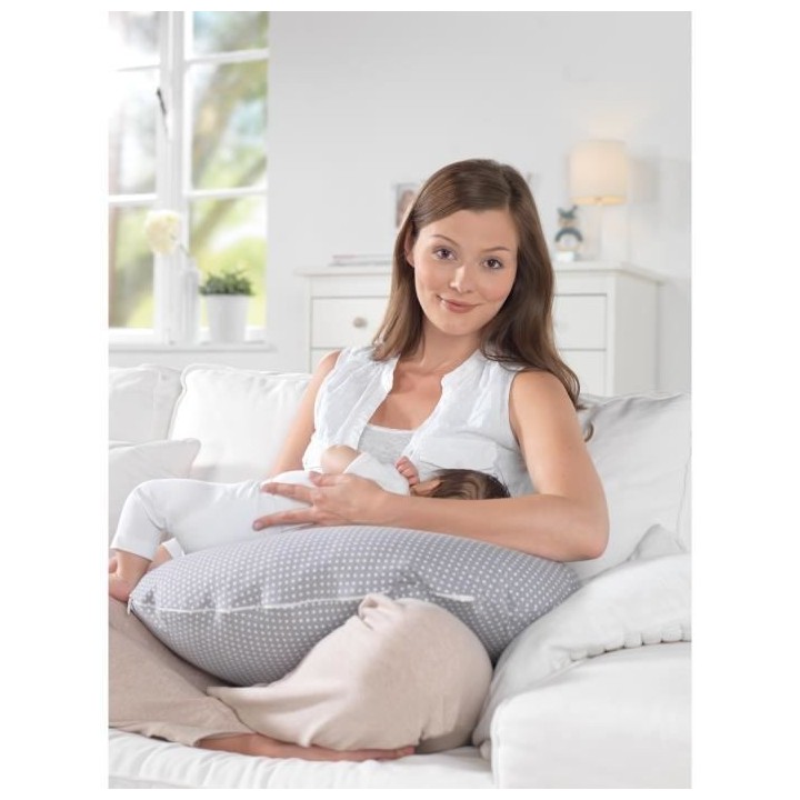 THERALINE Coussin d'allaitement Yinnie Points gris 135x35cm