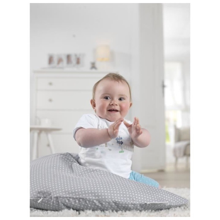 THERALINE Coussin d'allaitement Yinnie Points gris 135x35cm