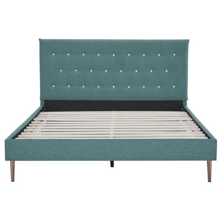 Lit adulte OCEAN - 160 x 200 cm - Tissu Vert - Sommier a lattes