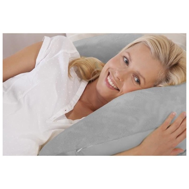 THERALINE Coussin d'allaitement La Lune peluche 140x27cm taupe