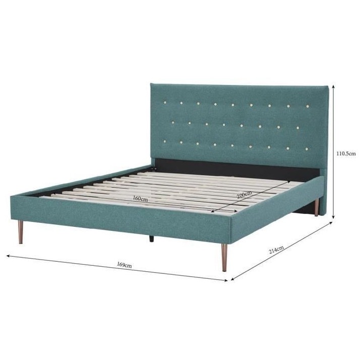 Lit adulte OCEAN - 160 x 200 cm - Tissu Vert - Sommier a lattes
