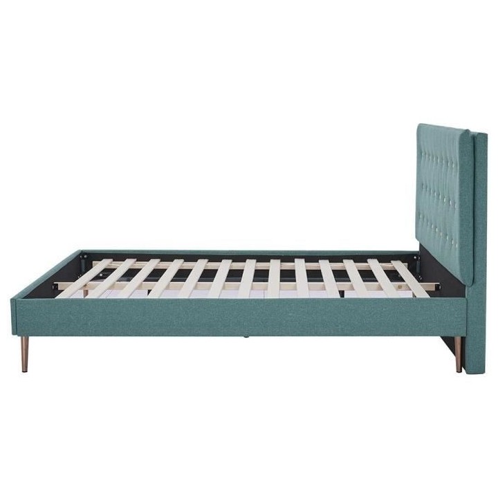 Lit adulte OCEAN - 160 x 200 cm - Tissu Vert - Sommier a lattes