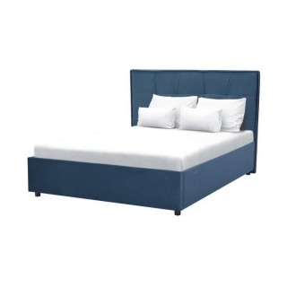Lit adulte OCTAVE - 140 x 190 cm - Tissu Bleu foncé - Sommier a latte