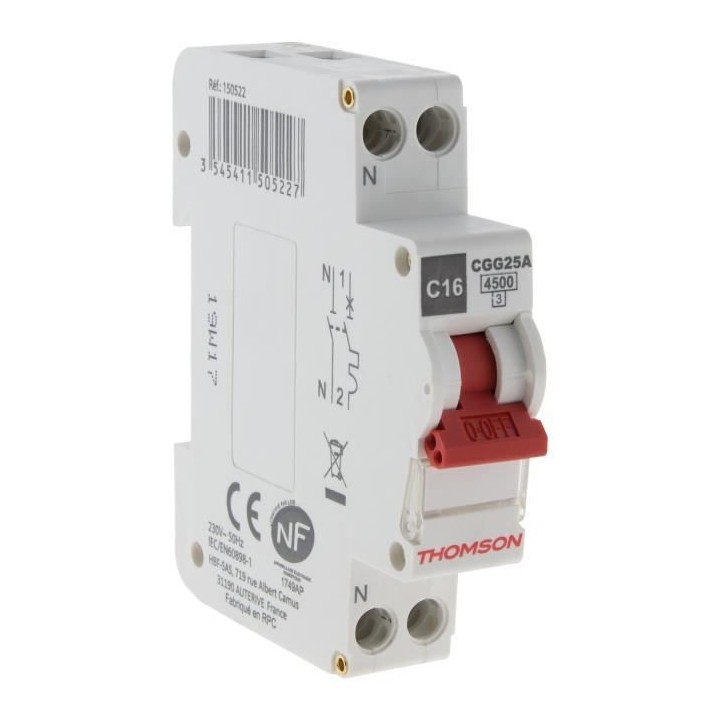 THOMSON Disjoncteur a vis PH+N - 16A NF - Pouvoir de coupure 4.5KA