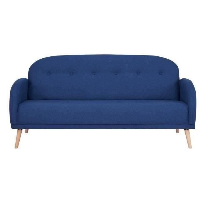 Canapé fixe 3 places ORCA -Tissu Bleu - L 186 x P 80 x 89 cm